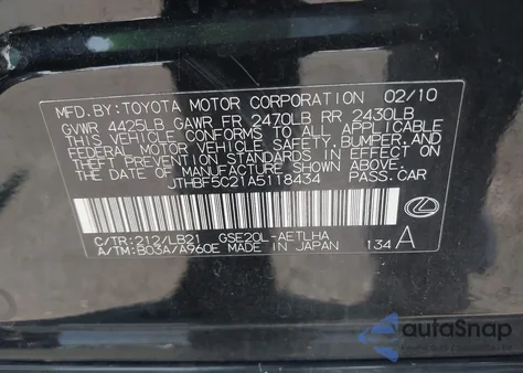 2010 Lexus Is 250 из США, поврежденный, VIN JTHBF5C21A5118434